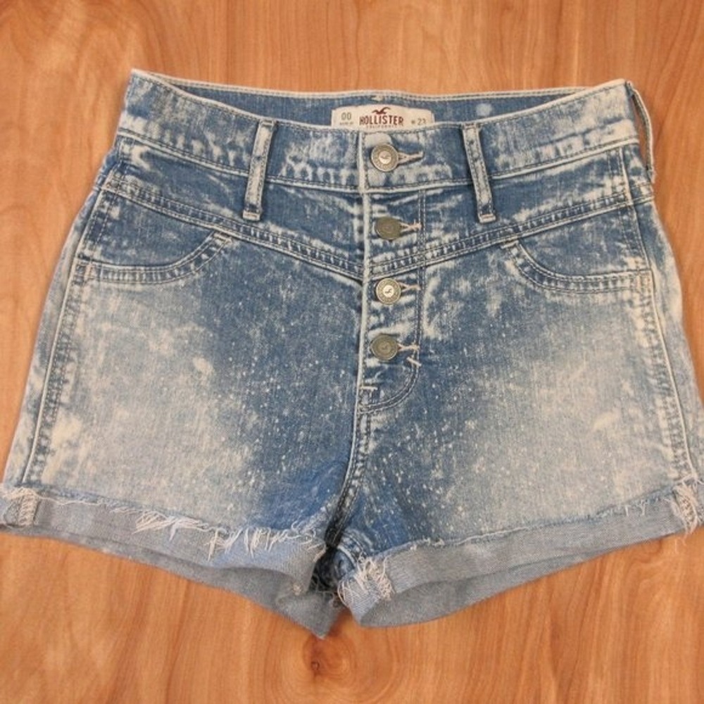 HOLLISTER Bleached Blue High Rise‎ Button Fly Jean Shorts Size 00/23 Denim Jorts